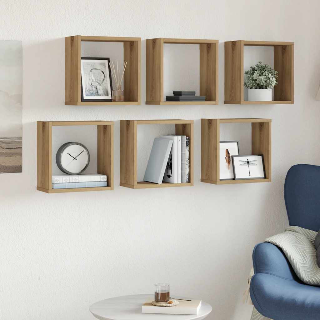 vidaXL Wall Cube Shelves 6 pcs Artisan Oak 30x15x30 cm Engineered Wood
