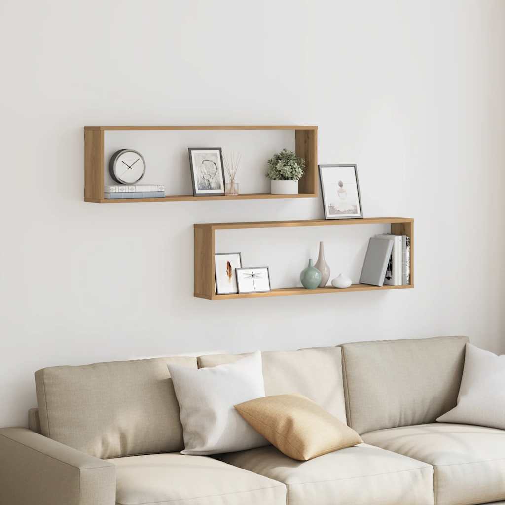 vidaXL Wall Cube Shelves 2 pcs Artisan Oak 100x15x30 cm Engineered Wood