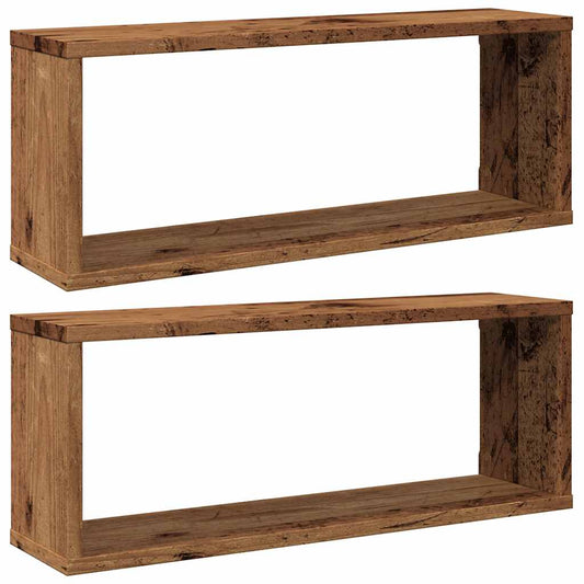 vidaXL Wall Cube Shelves 2 pcs Old Wood 60x15x23 cm Engineered Wood