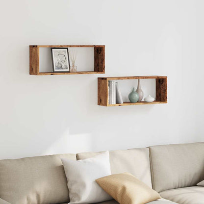 vidaXL Wall Cube Shelves 2 pcs Old Wood 60x15x23 cm Engineered Wood