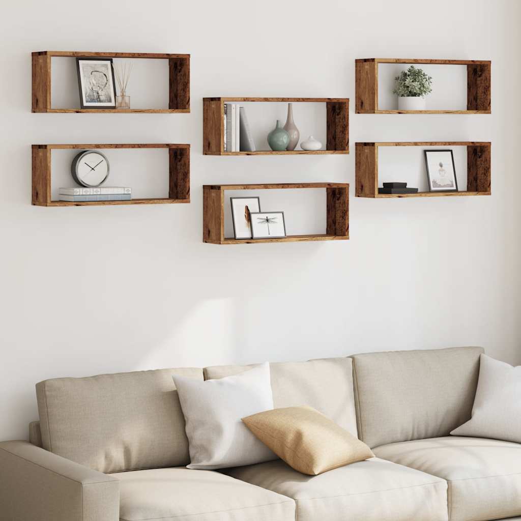 vidaXL Wall Cube Shelves 6 pcs Old Wood 60x15x23 cm Engineered Wood