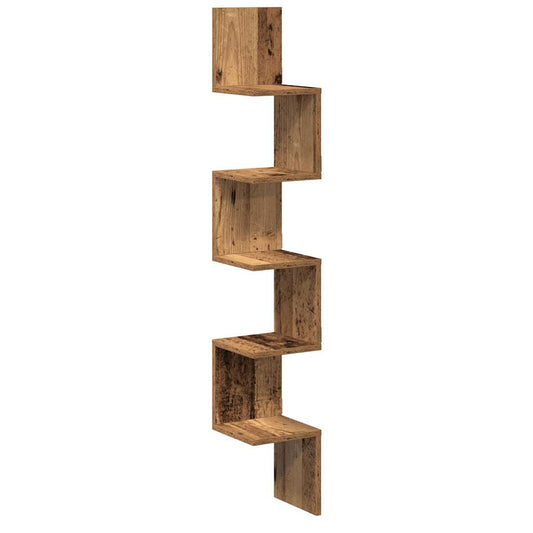 vidaXL Wall Corner Shelf Old Wood 20x20x127,5 cm Engineered Wood