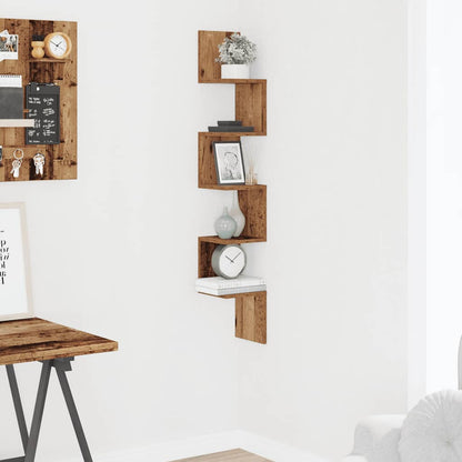 vidaXL Wall Corner Shelf Old Wood 20x20x127,5 cm Engineered Wood