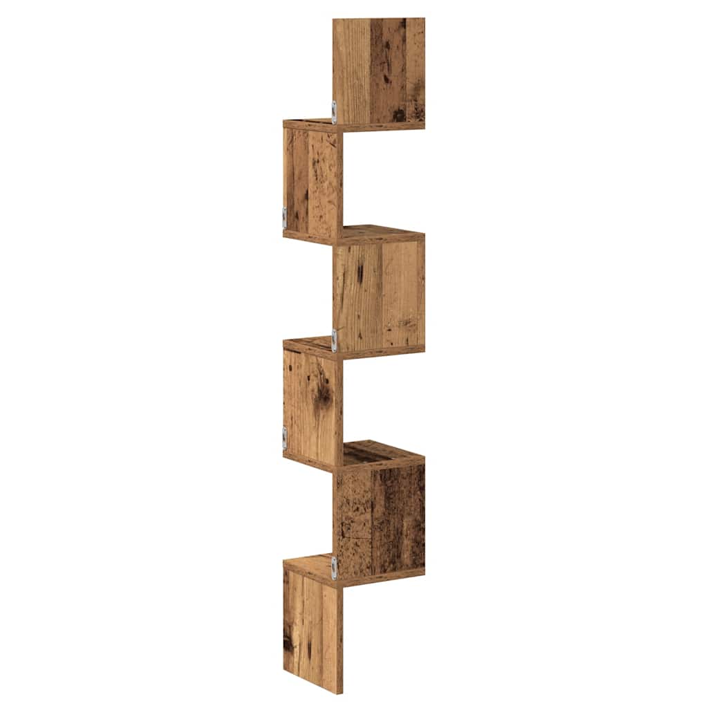 vidaXL Wall Corner Shelf Old Wood 20x20x127,5 cm Engineered Wood