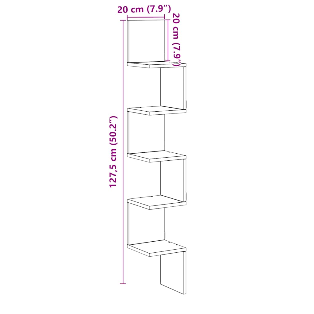 vidaXL Wall Corner Shelf Old Wood 20x20x127,5 cm Engineered Wood
