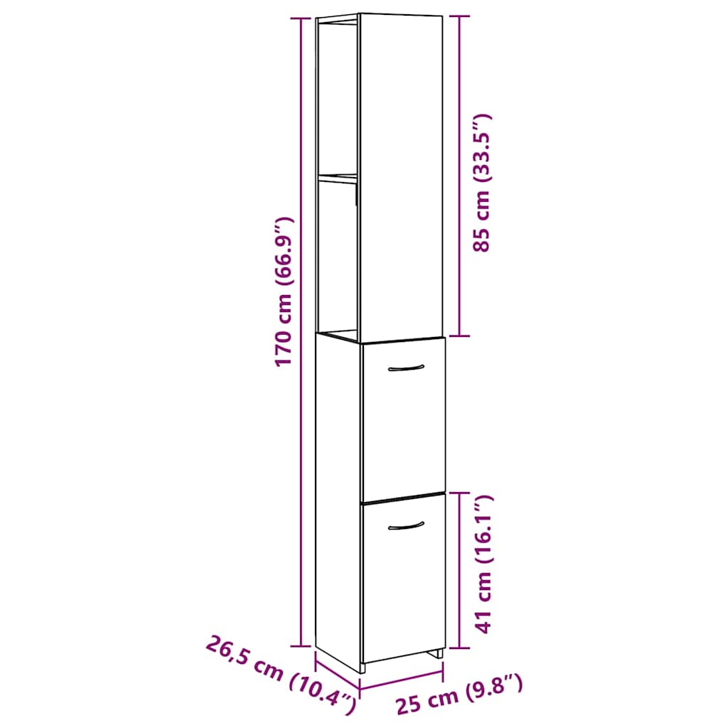 vidaXL Bathroom Cabinet Old Wood 25x25x170 cm Engineered Wood