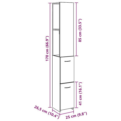 vidaXL Bathroom Cabinet Old Wood 25x25x170 cm Engineered Wood