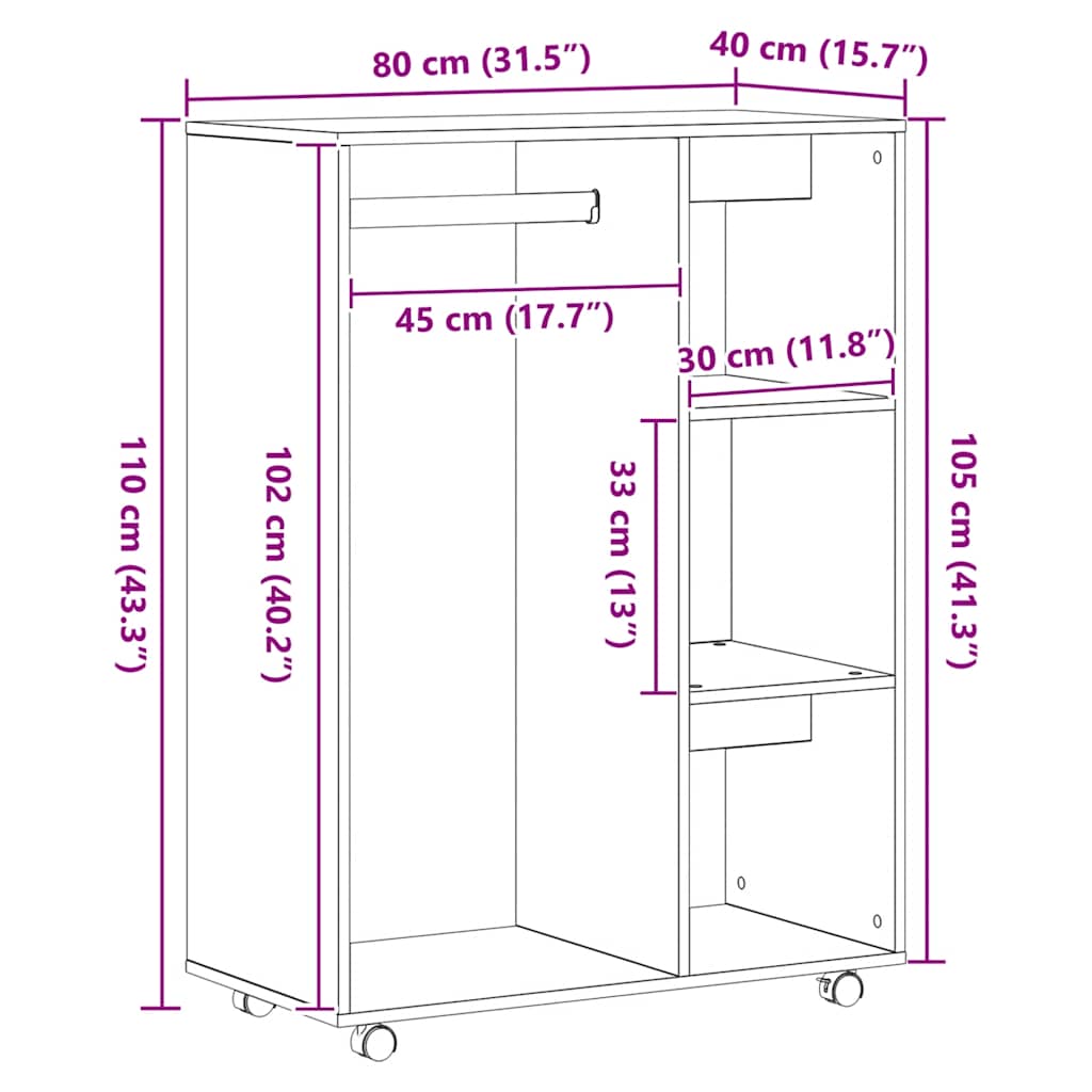 vidaXL Wardrobe Artisan Oak 80x40x110 cm Engineered Wood