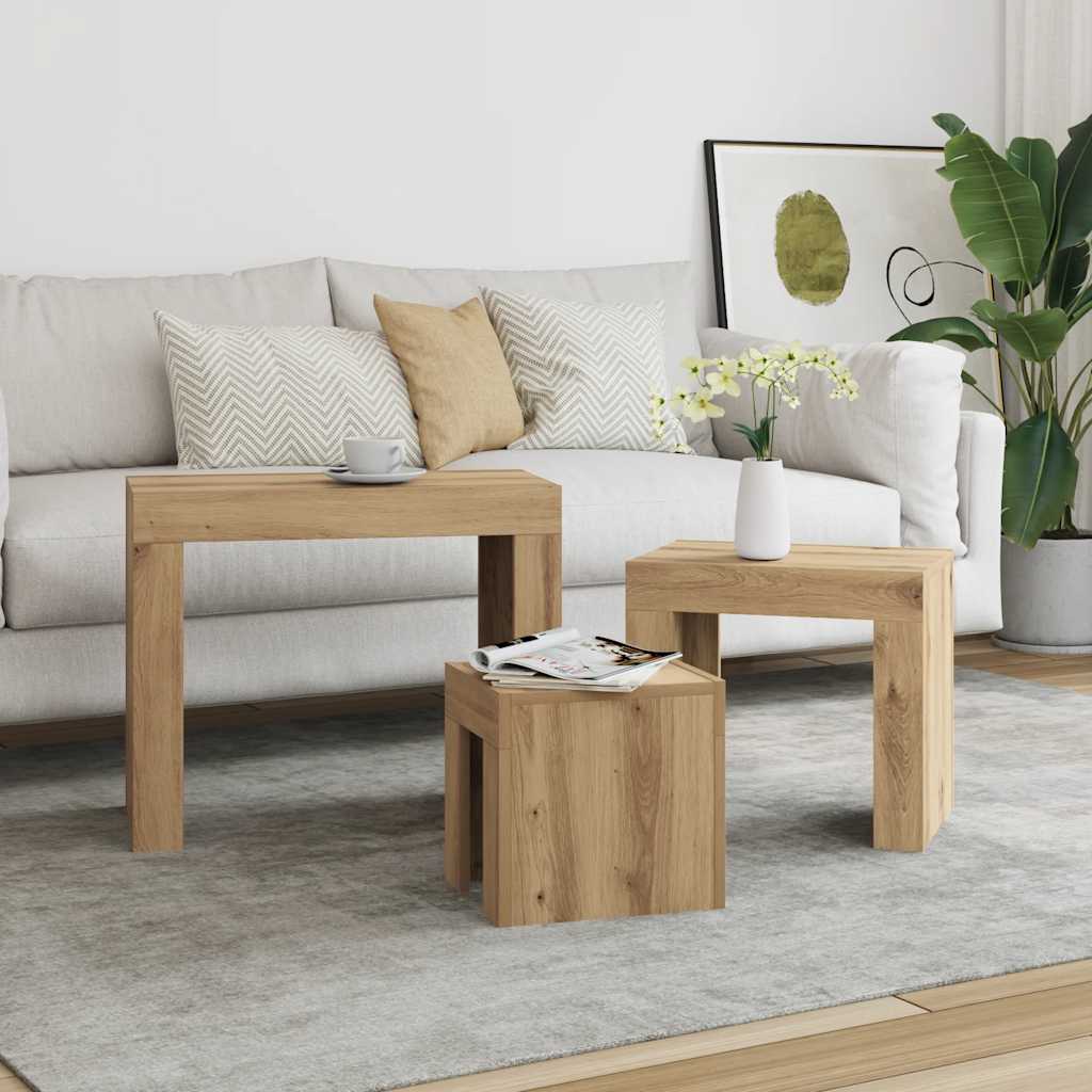 vidaXL Nesting Coffee Tables 3 pcs Artisan Oak Engineered Wood