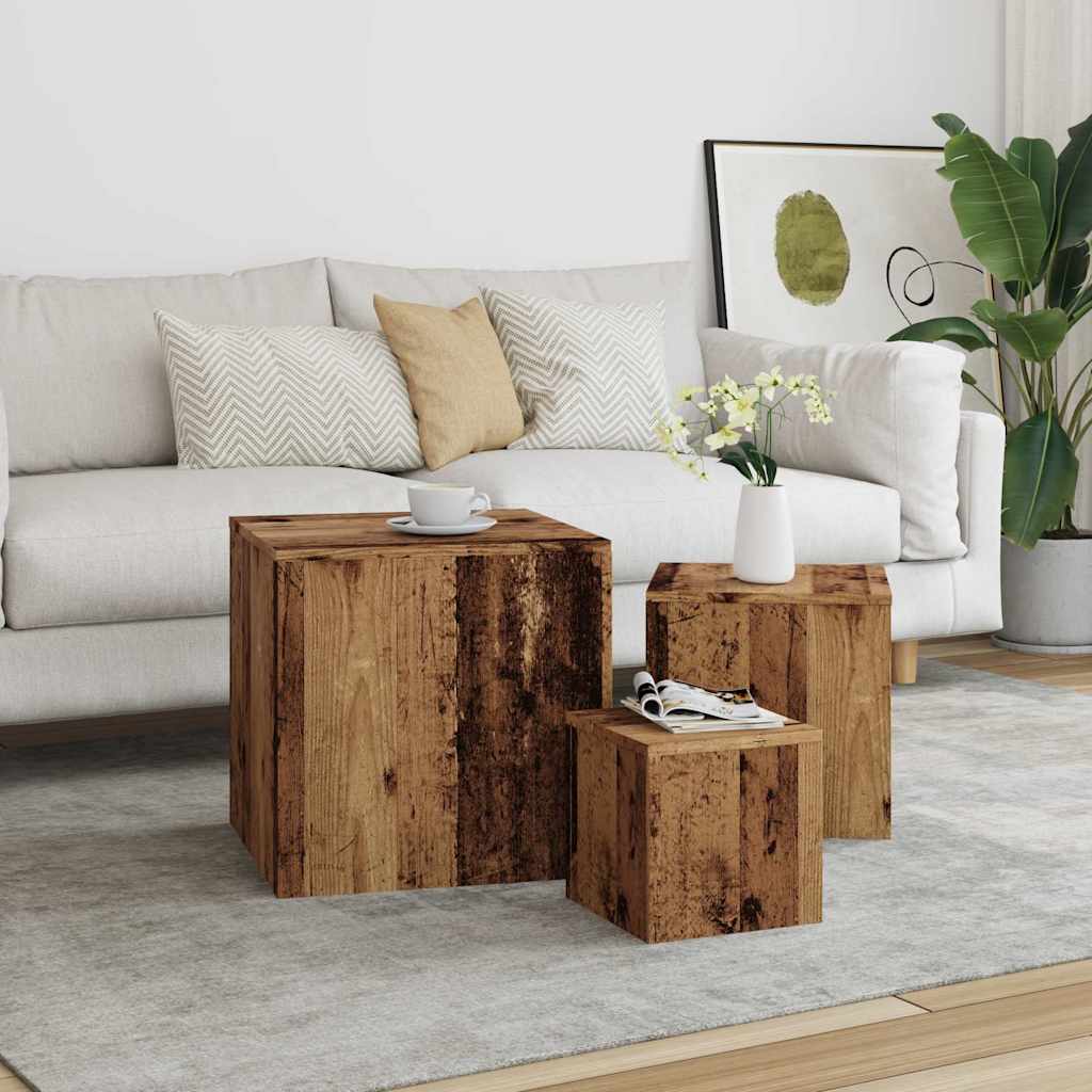 vidaXL Side Tables 3 pcs Old Wood Engineered Wood