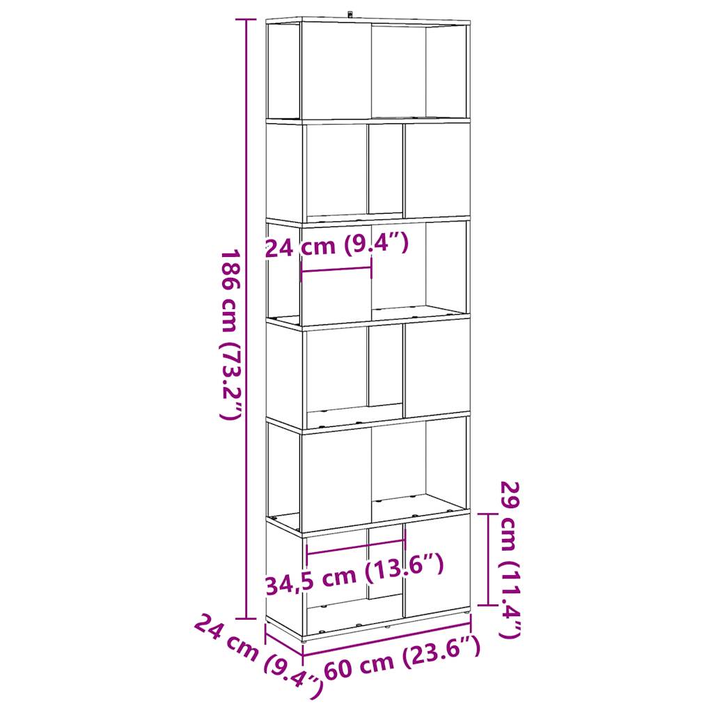 vidaXL Book Cabinet/Room Divider Old Wood 60x24x186 cm