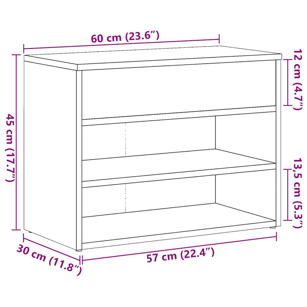 vidaXL Shoe Bench Old Wood 60x30x45 cm Engineered Wood