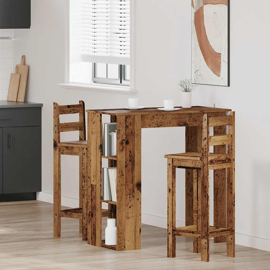 vidaXL Bar Table with Shelf Old Wood 102x50x103.5 cm Engineered Wood