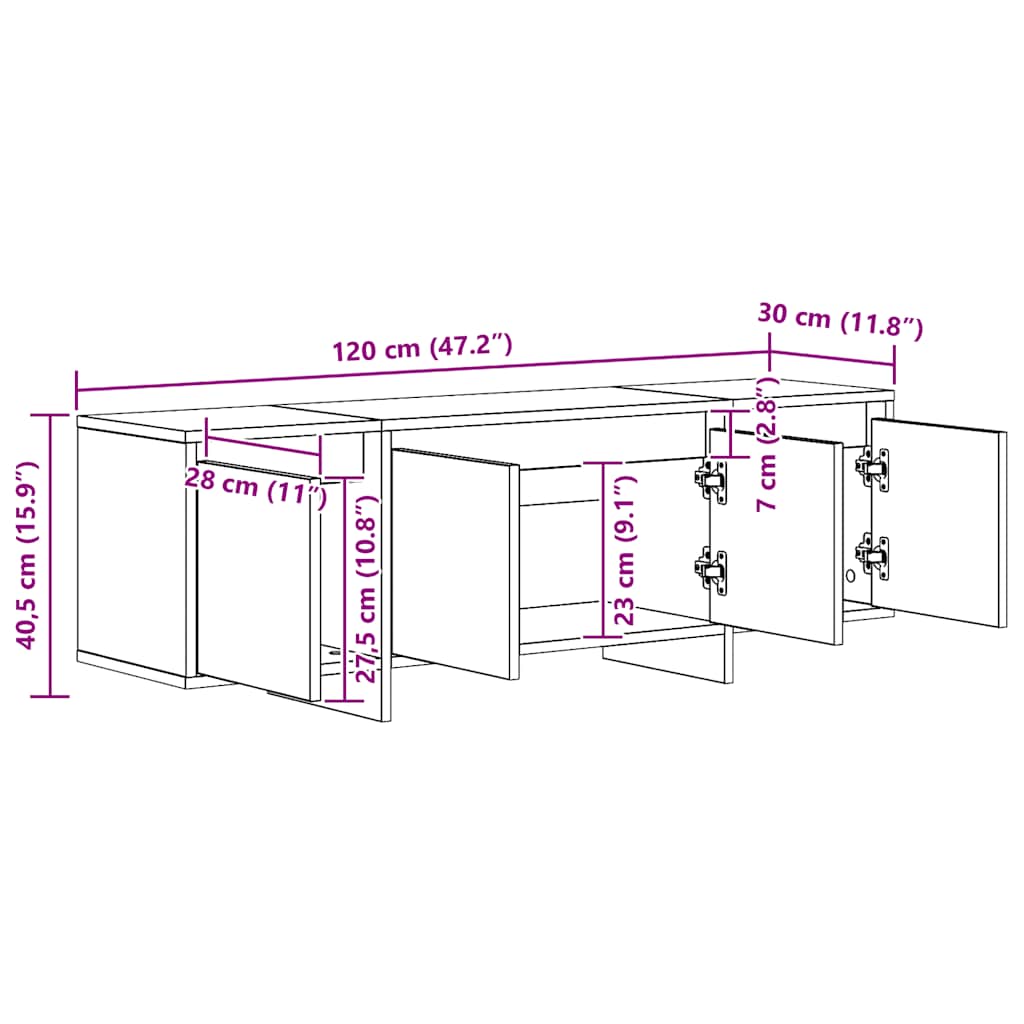 vidaXL TV Cabinet Artisan Oak 120x30x40.5 cm Engineered Wood