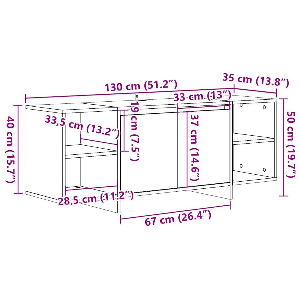 vidaXL TV Cabinet Artisan Oak 130x35x50 cm Engineered Wood