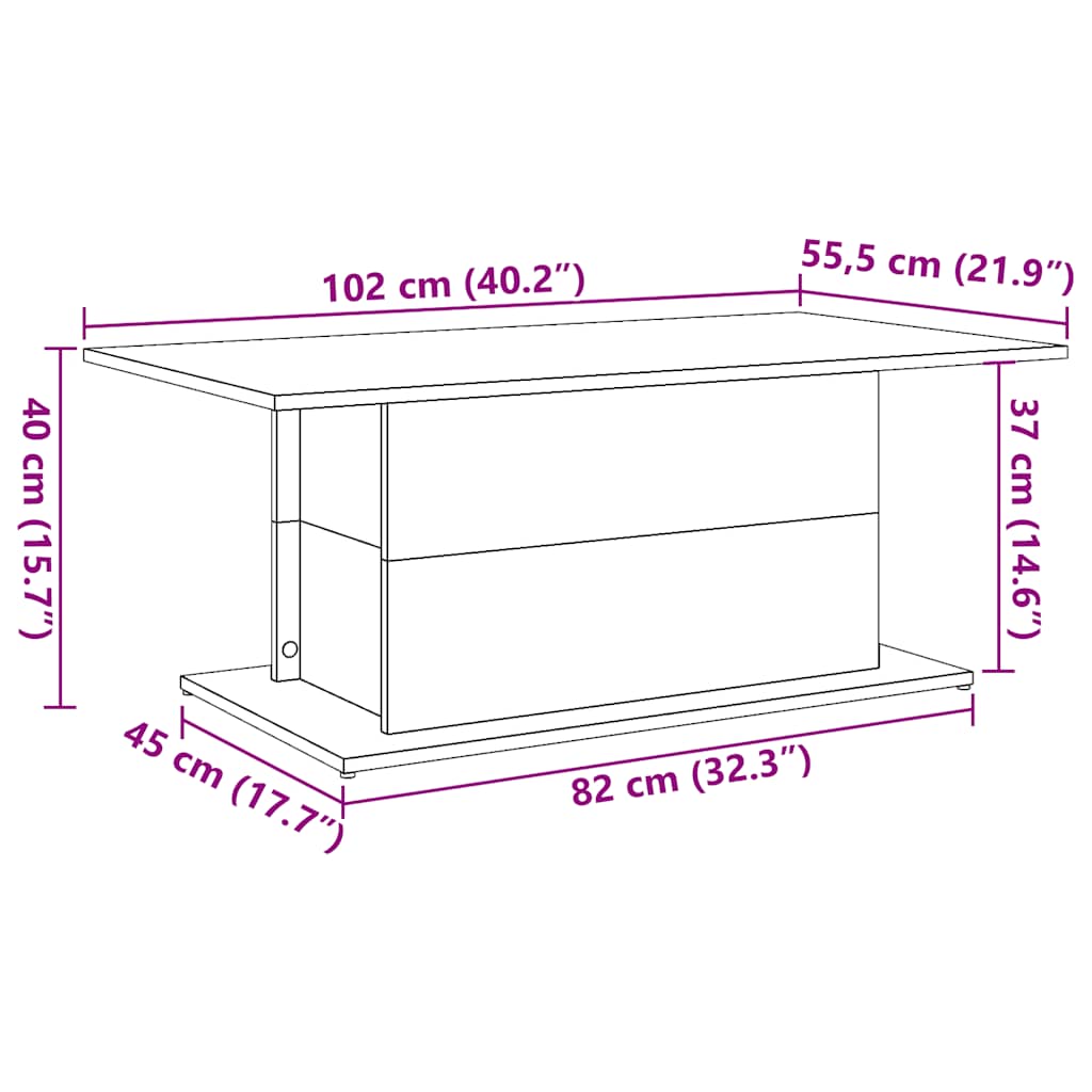 vidaXL Coffee Table Old Wood 102x55,5x40 cm Engineered Wood