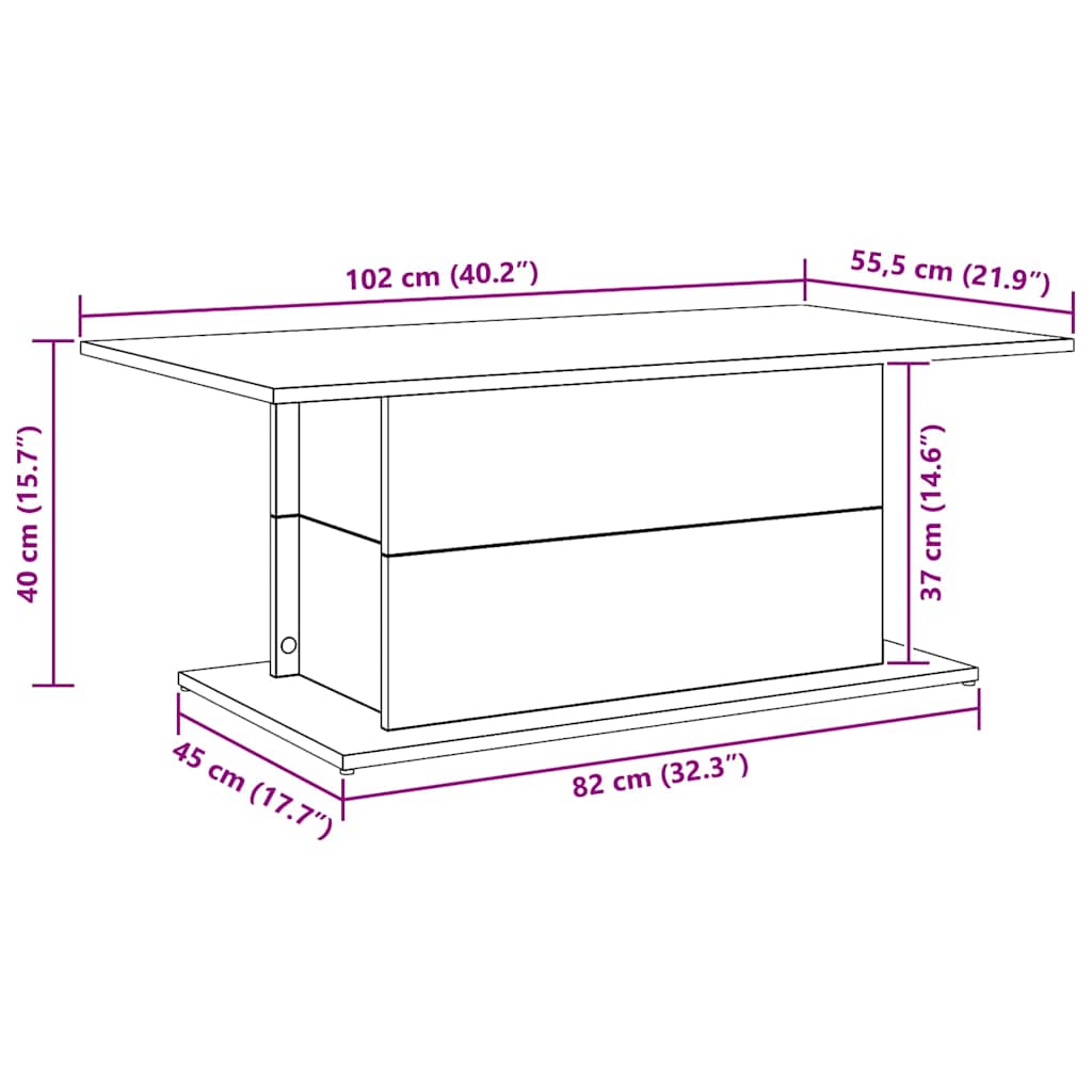 vidaXL Coffee Table Artisan Oak 102x55,5x40 cm Engineered Wood