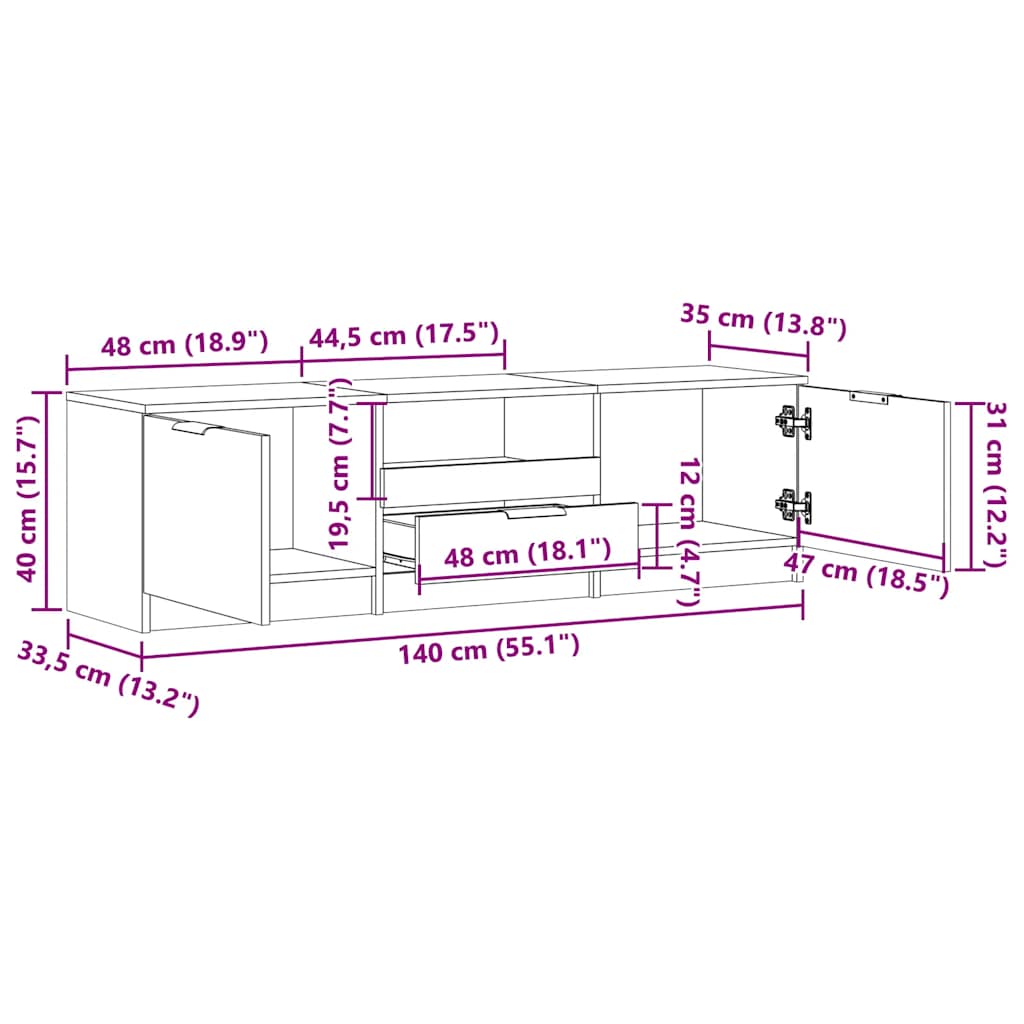 vidaXL TV Cabinet Old Wood 140x35x40 cm Engineered Wood