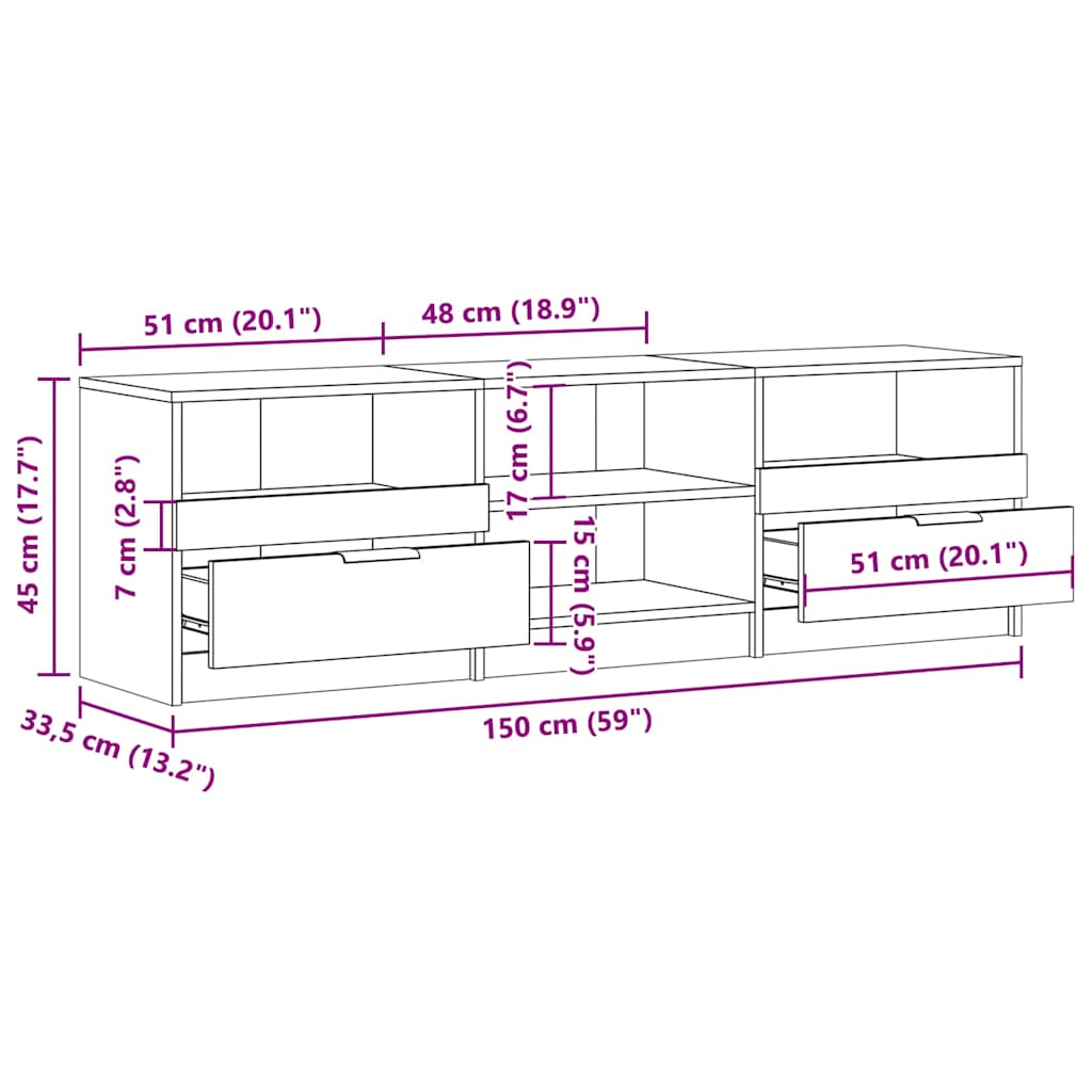 vidaXL TV Cabinet Old Wood 150x33.5x45 cm Engineered Wood