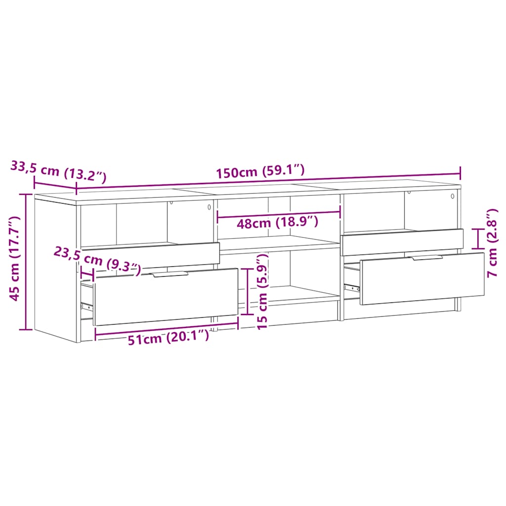 vidaXL TV Cabinet Artisan Oak 150x33.5x45 cm Engineered Wood