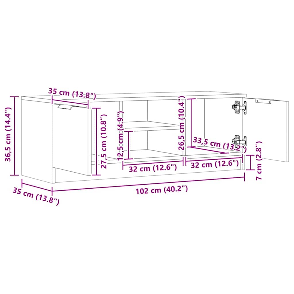 vidaXL TV Cabinet Artisan Oak 102x35x36,5 cm Engineered Wood