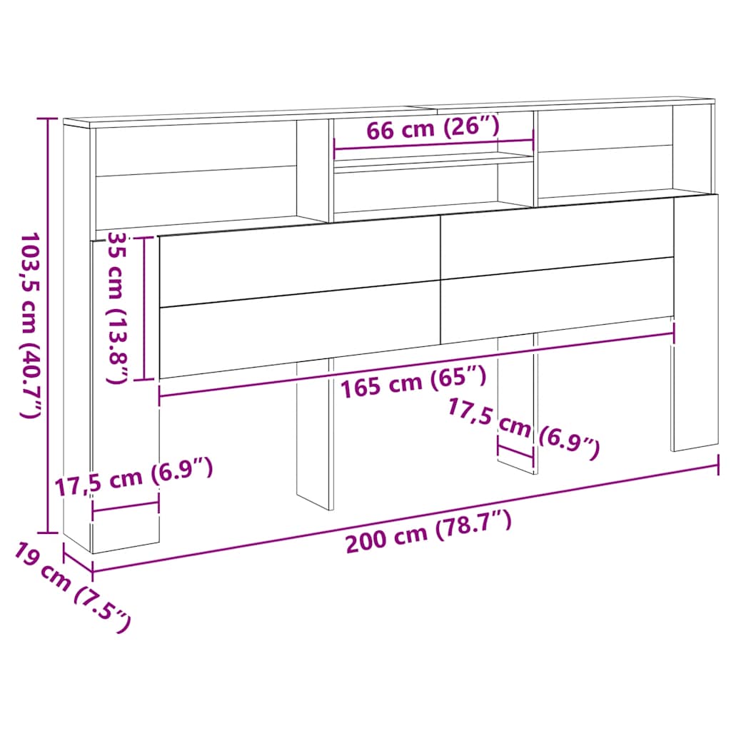 vidaXL Headboard Cabinet Artisian Oak 200x19x103.5 cm Engineered Wood