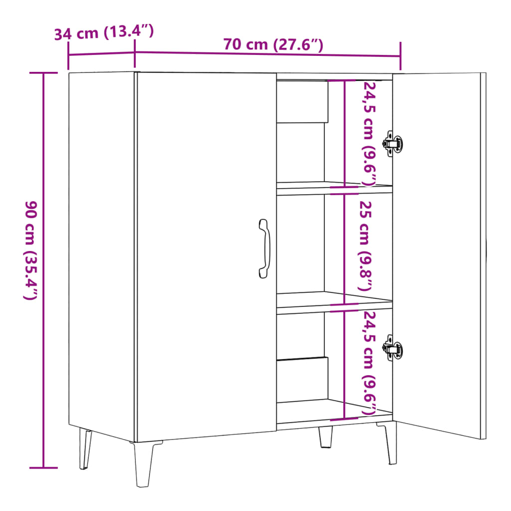 vidaXL Sideboard Old Wood 70x34x90 cm Engineered Wood