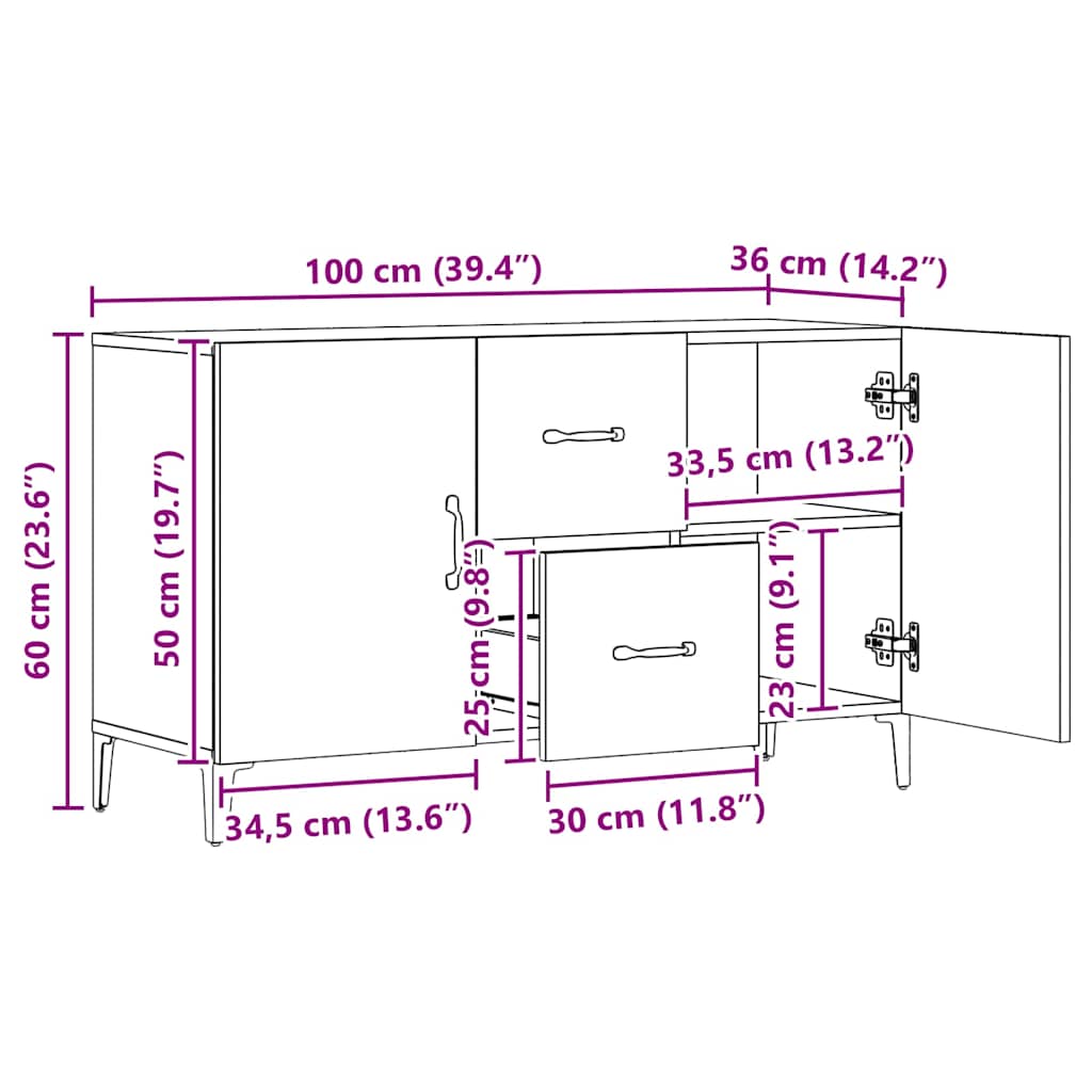 vidaXL Sideboard Artisan Oak 100x36x60 cm Engineered Wood