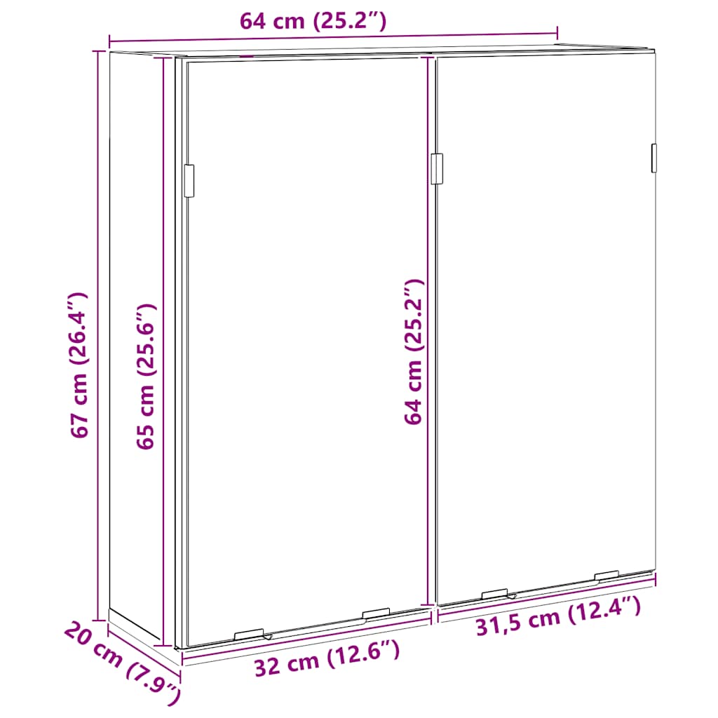 vidaXL Bathroom Mirror Cabinet Artisan Oak 64x20x66.5 cm Engineered Wood