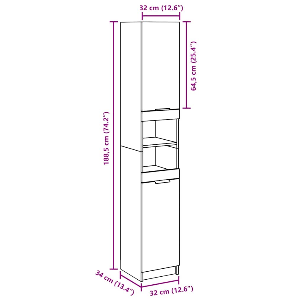 vidaXL Bathroom Cabinet Concrete Grey 32x34x188.5 cm Engineered Wood