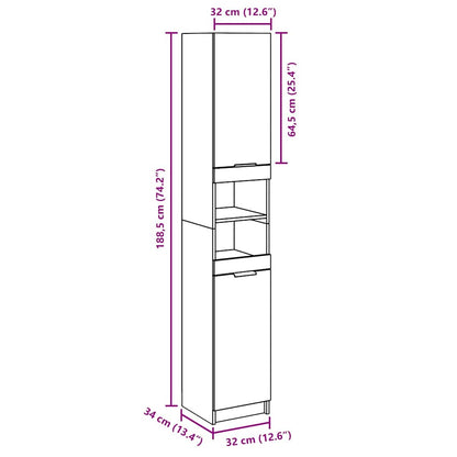 vidaXL Bathroom Cabinet Concrete Grey 32x34x188,5 cm Engineered Wood