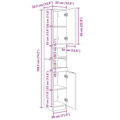 vidaXL Bathroom Cabinet Artisan Oak 32x34x188.5 cm Engineered Wood