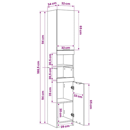 vidaXL Bathroom Cabinet Artisan Oak 32x34x188,5 cm Engineered Wood