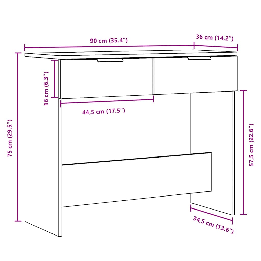 vidaXL Console Table Old Wood 90x36x75 cm Engineered Wood