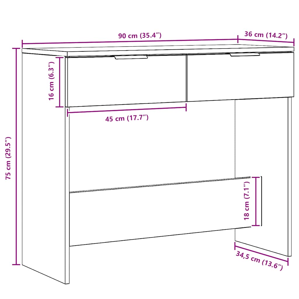 vidaXL Console Table Artisan Oak 90x36x75 cm Engineered Wood