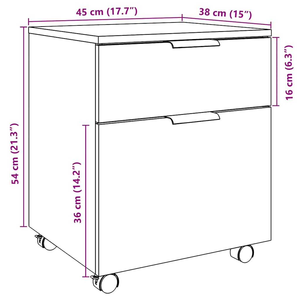 vidaXL Mobile File Cabinet with Wheels Artisan Oak 45x38x54 cm Engineered Wood