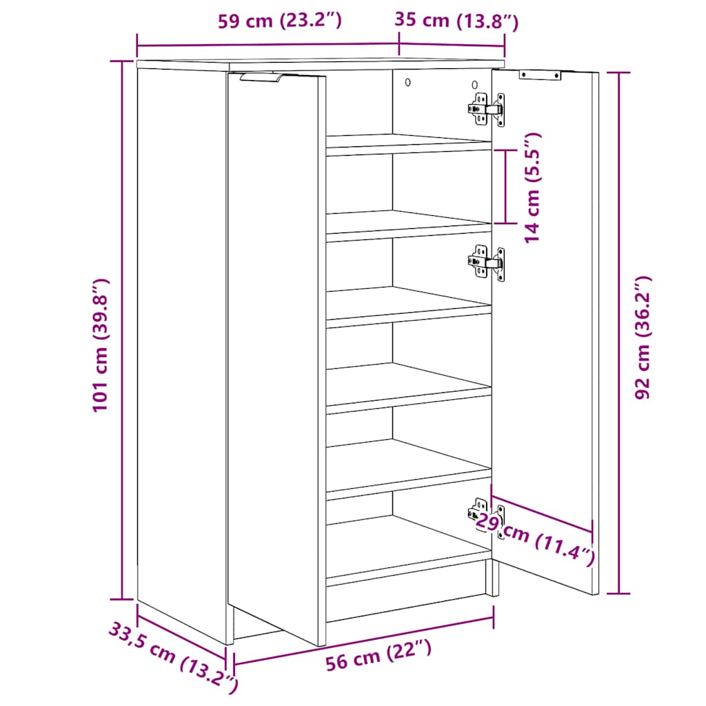 vidaXL Shoe Cabinet Old Wood 59x35x100.5 cm Engineered Wood