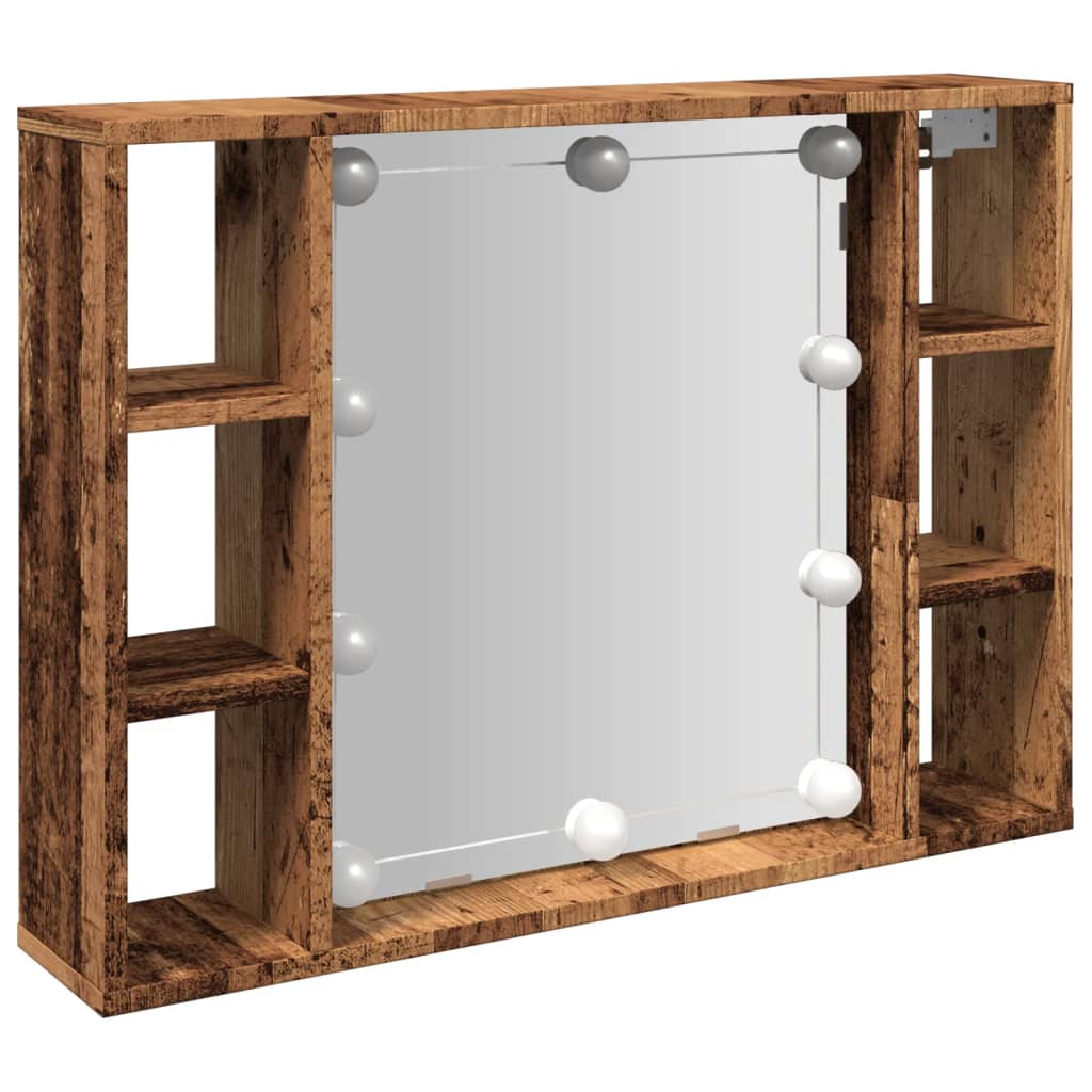 vidaXL Mirror Cabinet with LED Old Wood 76x15x55 cm Engineered Wood