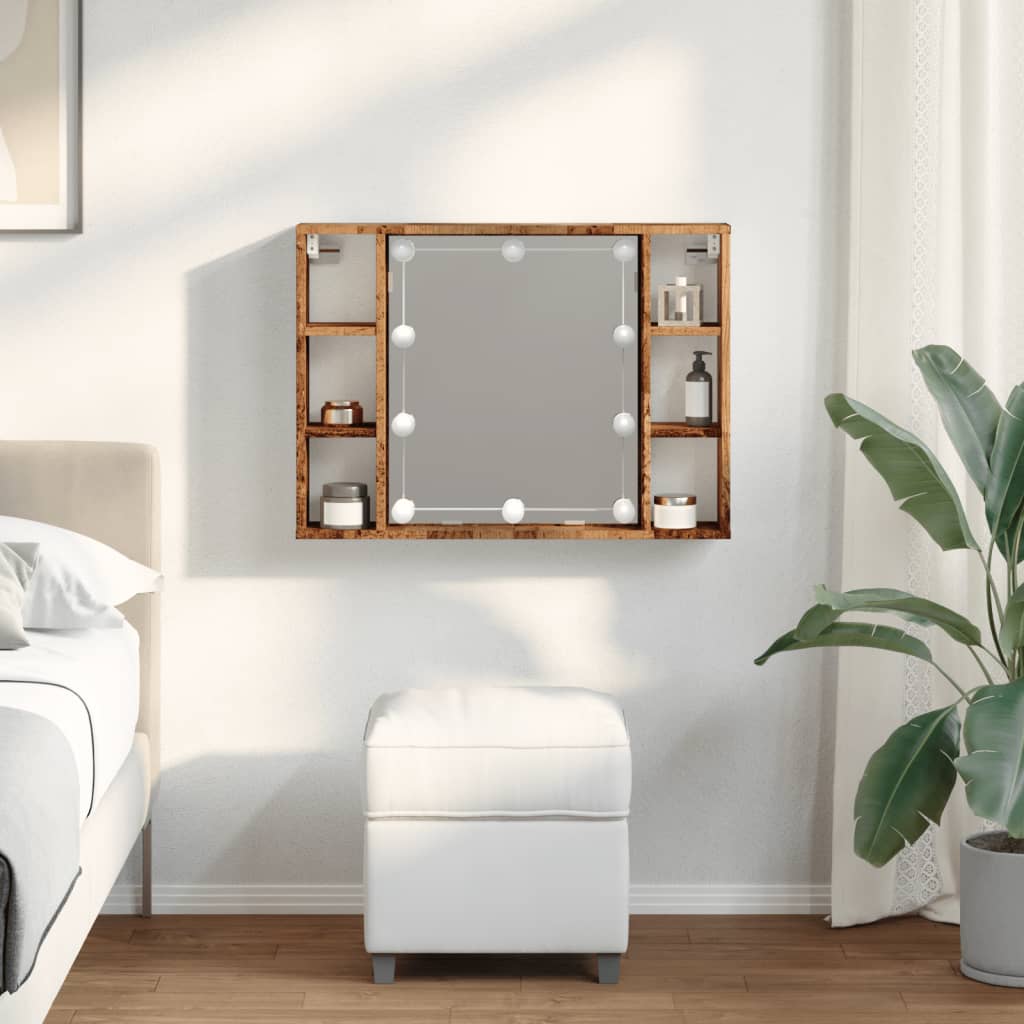 vidaXL Mirror Cabinet with LED Old Wood 76x15x55 cm Engineered Wood