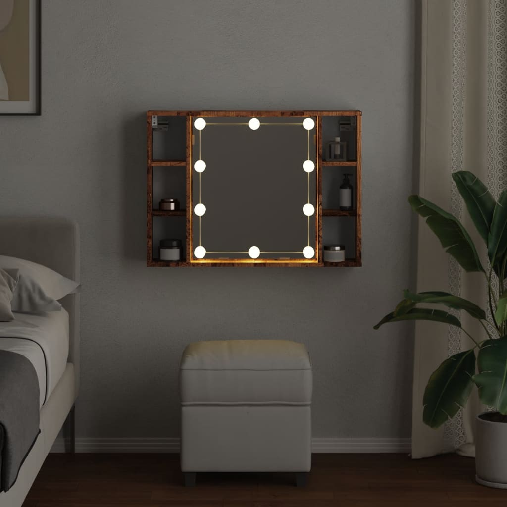 vidaXL Mirror Cabinet with LED Old Wood 76x15x55 cm Engineered Wood