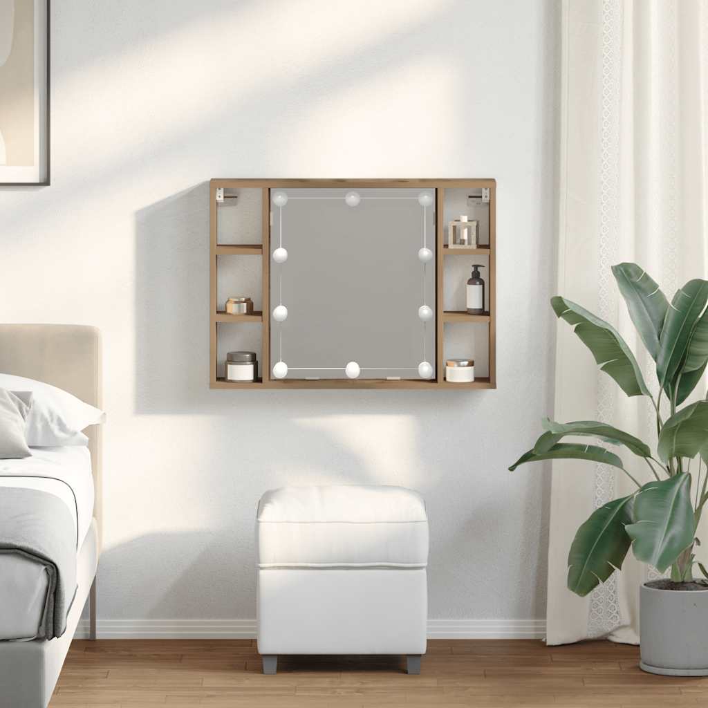 vidaXL Mirror Cabinet with LED Artisan Oak 76x15x55 cm Engineered Wood