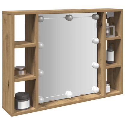 vidaXL Mirror Cabinet with LED Artisan Oak 76x15x55 cm Engineered Wood