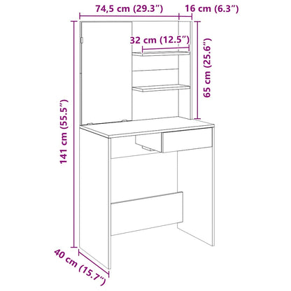 vidaXL Dressing Table with Mirror Artisan Oak 74,5x40x141 cm