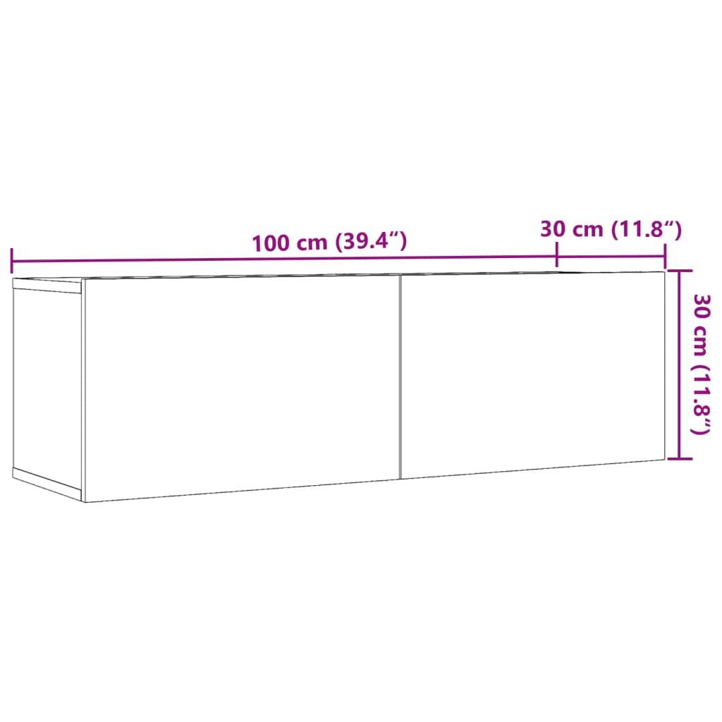 vidaXL TV Cabinets Wall-mounted 2 pcs Old Wood 100x30x30 cm