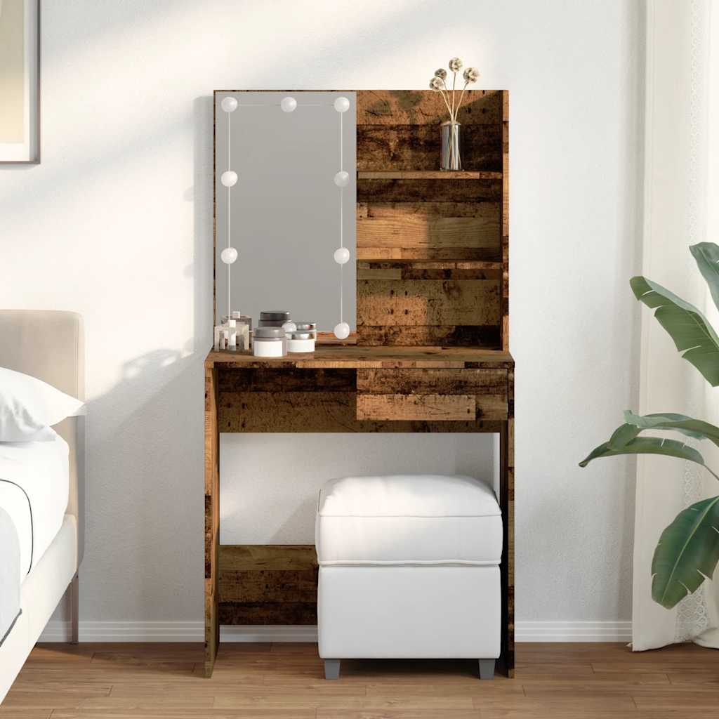 vidaXL Dressing Table with LED Old Wood 74,5x40x141 cm
