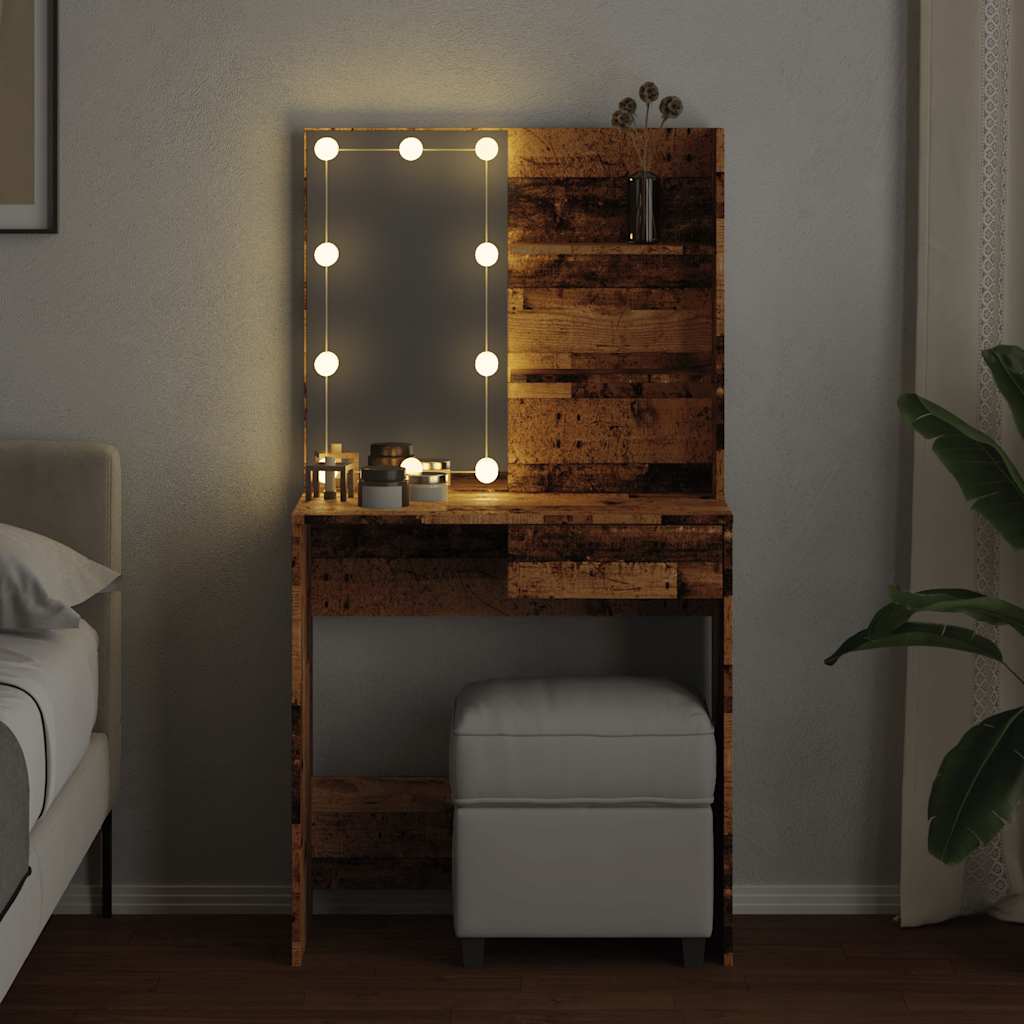 vidaXL Dressing Table with LED Old Wood 74,5x40x141 cm