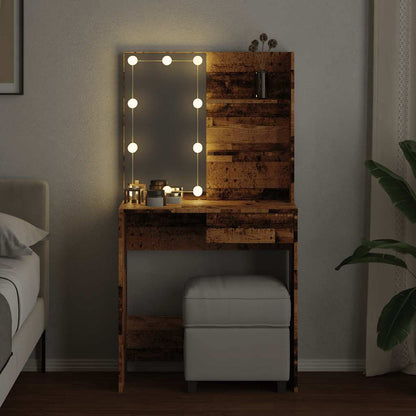 vidaXL Dressing Table with LED Old Wood 74,5x40x141 cm
