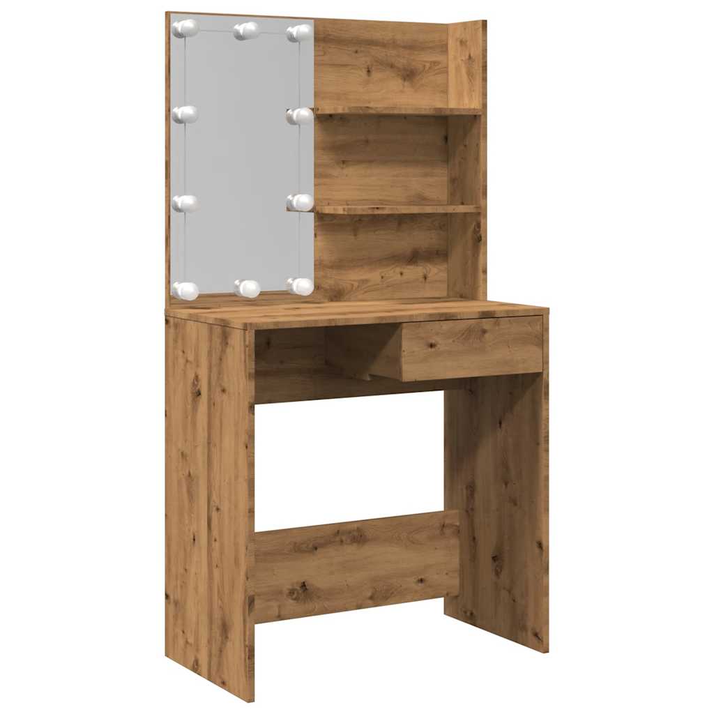 vidaXL Dressing Table with LED Artisan Oak 74,5x40x141 cm