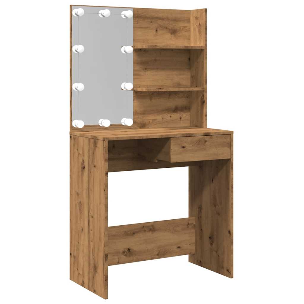 vidaXL Dressing Table with LED Artisan Oak 74.5x40x141 cm