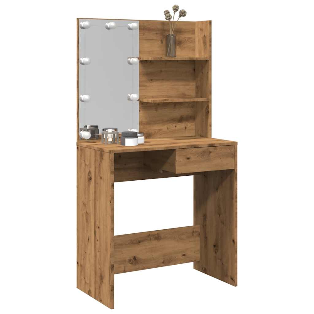 vidaXL Dressing Table with LED Artisan Oak 74.5x40x141 cm